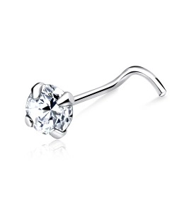Round CZ Silver Curved Nose Stud NSKB-113-4